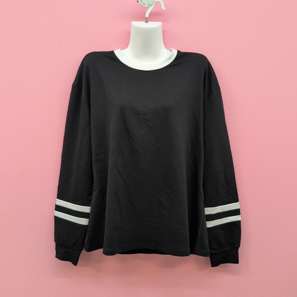 Shine Up Striped Long Sleeves Women's Oversized Sweatshirt Large Black